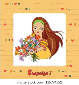 young girl with a bunch of flowers