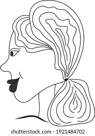 Young girl caricature. Isolated vector illustration with white background. Logo, icons, decor.