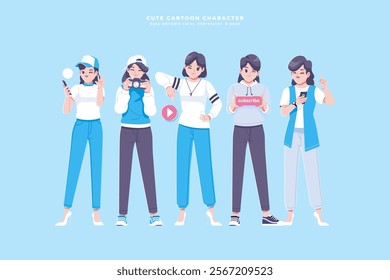 young girl cartoon character collection