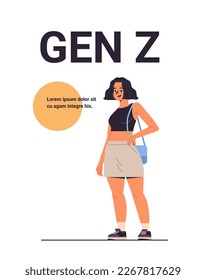 young girl in casual trendy clothes generation Z lifestyle concept new modern demography trend with progressive youth gen