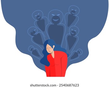  A young girl character with feeling shame and hopelessness. Depression, stress and anxiety, mental health issues concept vector