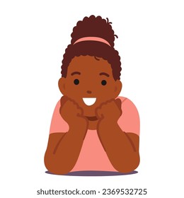 Young Girl Character Lies On Her Stomach, Propping Cheeks, Lost In Dreams and Soaring in Imagination, African American Innocent Child Relaxing, Thinking or Dreaming. Cartoon People Vector Illustration