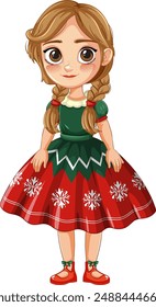Young girl in a Christmas-themed outfit