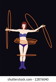 Young girl circus performer with hoops