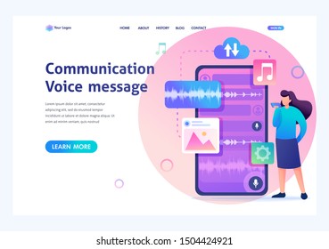 Young girl communicates by sending voice messages. Modern Concept of communication. Flat 2D character. Landing page concepts and web design