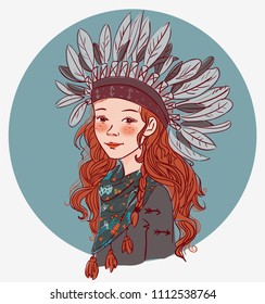Young girl in costume of American Indian