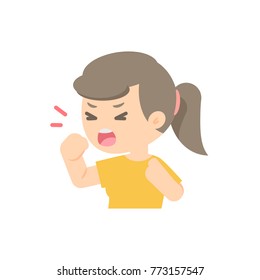 young girl coughing, sickness allergy concept, Vector flat illustration.