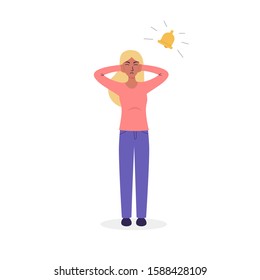 Young girl covering ears with her hands. Flat vector cartoon modern illustration character isolated. Symptom of Neurological Disease Tinnitus or noise in ears.