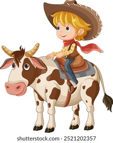 Young girl in cowboy attire on cow