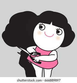 Young Girl Cutting Her Own Shadow Concept Card Character illustration