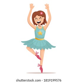 young girl dancing ballet in a short skirt. flat vector character illustration.