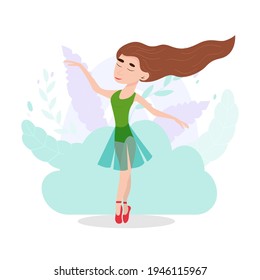 
Young girl dancing ballet. Vector illustration isolated on background. Simple cartoon style. Flat design
