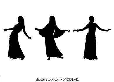 Young Girl Dancing Belly Dance. Silhouette Of Girl Dancing Arabic Dance. Set Of Silhouettes. Vector Illustration