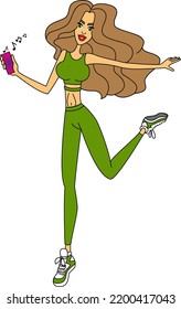 Young girl dancing modern dance, dancer in graceful pose, female character in cartoon style, vector illustration, isolated. Sports girl dancing.