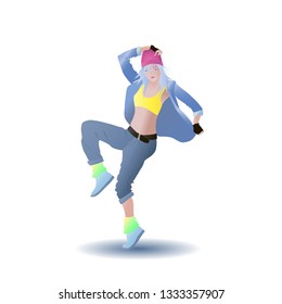 A young girl is dancing. Modern youth club dance. Isolated on white background. Vector illustration