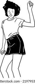 Young Girl Dancing People enjoy Disco party Hand drawn line art illustration