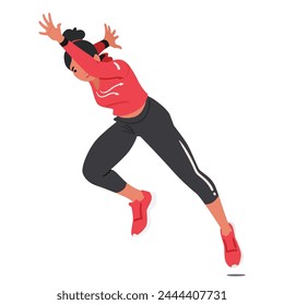 Young Girl, Dedicated Runner And Athlete Character, Exudes Boundless Energy And Determination As She Races Towards Her Goals, Embodying Strength, Grace, And Passion For Her Sport. Vector Illustration