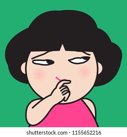 Young Girl Do Thinking And Making Decision Gesture Expression Concept Card Character illustration
