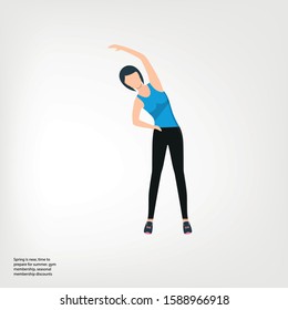 A young girl does physical exercises. Workout before class in the gym.
