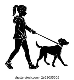 A Young Girl With Dog Walking Vector