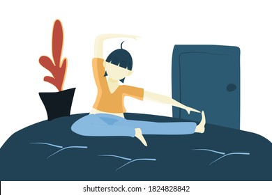 Young girl doing activity yoga, person in a gym. Lifestyle health care. Vector illustration women concept exercise healthy 