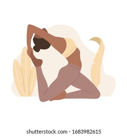 Young girl doing asana in nature. Healthy lifestyle, everyday morning routine, habits meditation. Hand drawn vector illustration in flat cartoon style.