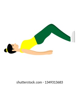 Young girl doing exercises or aerobic in the gym. Arms, legs and butt training for women. Fitness exercises for strong and beautiful body. Vector women icon of gym  isolated on white background.  