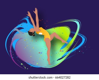Young girl doing gymnastics, Creative colorful abstract background, Sports concept.