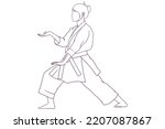 young girl doing karate pose hand drawn style vector illustration