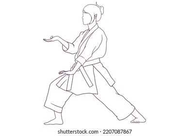 niña joven haciendo karate pose ilustración vectorial de estilo dibujado a mano