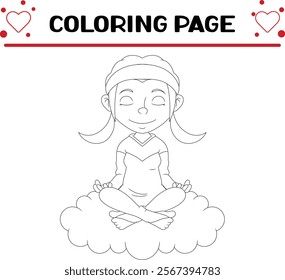 young girl is doing yoga coloring page for kids