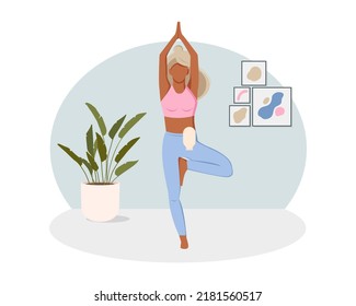 A young girl is doing yoga with a colostomy bag. vector stock illustration isolated on white background.