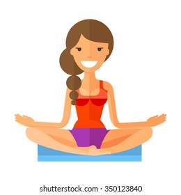 young girl doing yoga isolated on white background