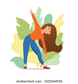 Young girl doing yoga pose meditation vector illustration. Fitness concept of woman healthy lifestyle. Flat style asana relax exercises design background.  