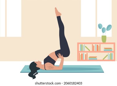 Young girl, doing yoga pose at home, illustration concept.