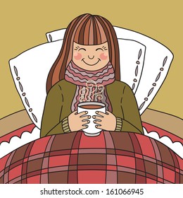 Young girl drinking hot tea