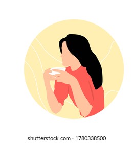young girl drinking tea flat ilustration