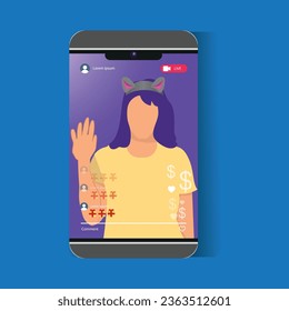 Young girl earning money through social media lives, games, online video chat.