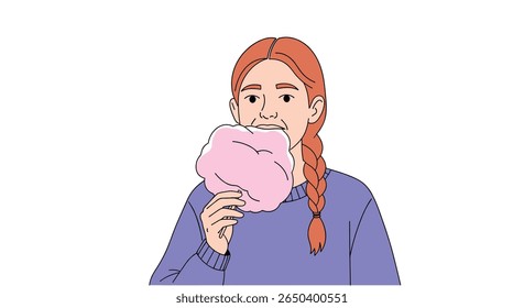 Young girl enjoying a sweet treat cotton candy delight at the fairgrounds