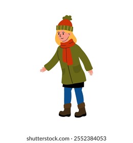 Young girl enjoying a winter walk in warm clothing with a cheerful smile