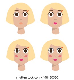 young girl face cosmetics vector illustrations
