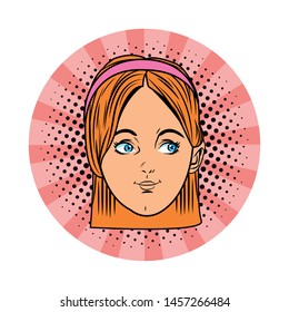 young girl face wearing bandana avatar cartoon character portrait profile picture with colorful and strips pop art background with spray point vector illustration graphic design