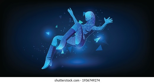 Young girl falling or floating on digital world of social network.Vector illustrations.