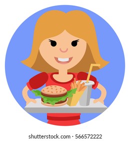 Young girl with fast food in his hands.