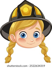 Young girl in firefighter helmet smiling