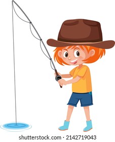 Young Girl Fishing White Background Illustration