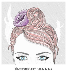 young girl with flower in her hair fashion illustration