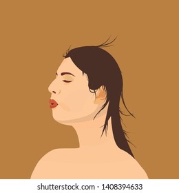 Young girl with flying hair on a background of brown background. Vector .
