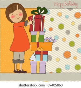 young girl with gift