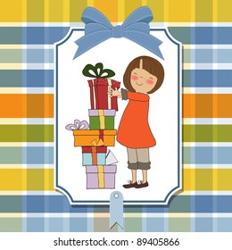 young girl with gift